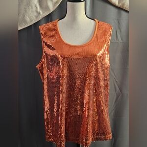 Sassy Tangerine 🍊 Color Sequin Top by "Slinky" - Sz, 1X